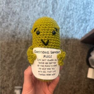 Handmade Crocheted Emotional Support Pickle - Olive Green